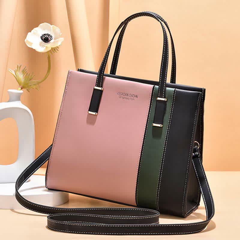 Women Top Handle Bag Fashion Leather Crossbody Colorblock Ladies Handbag Satchel