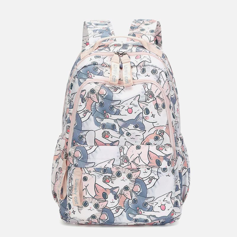 Backpack for Women Funny Cat Cartoon Printing Waterproof School Handbag