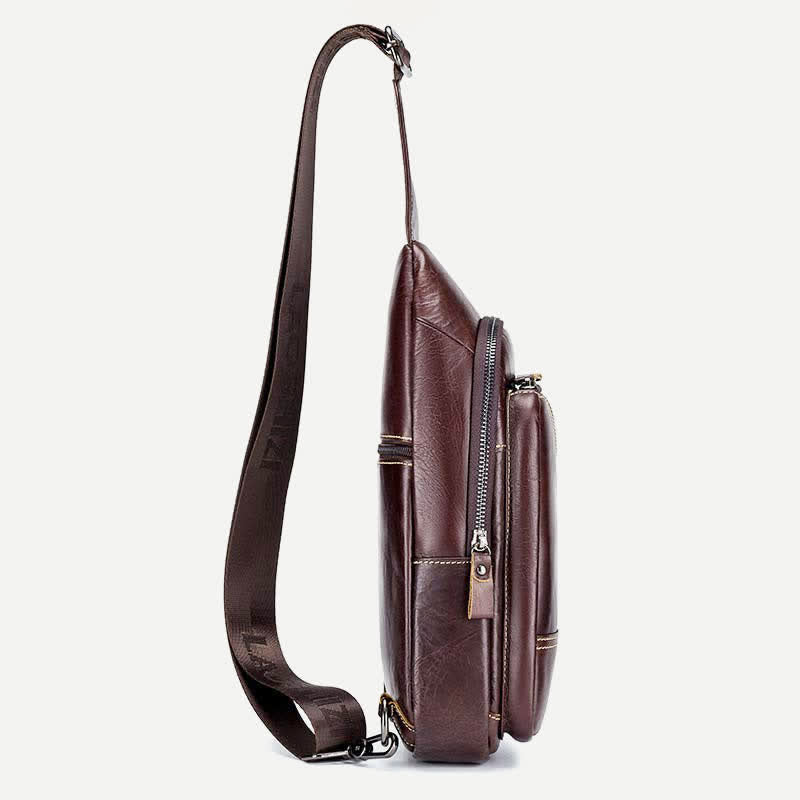 Cowhide Leather Waterproof Casual Sling Bag Daypack Shoulder Chest Bag