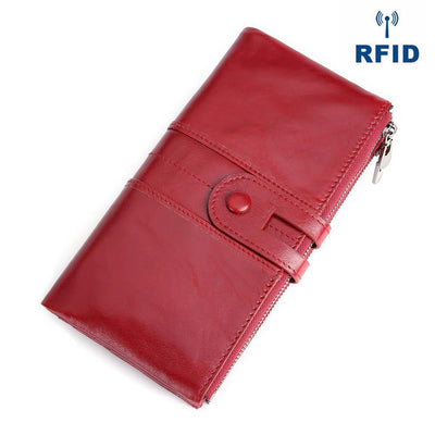 Genuine Leather RFID Long Wallet for Women