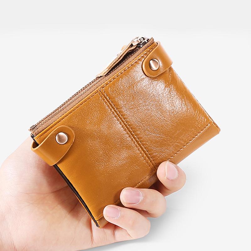 Genuine Leather Multi-function RFID Bifold Wallet