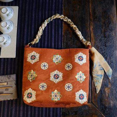 Embroidered Floral Handbag Women Bright Color Soft Underarm Bag