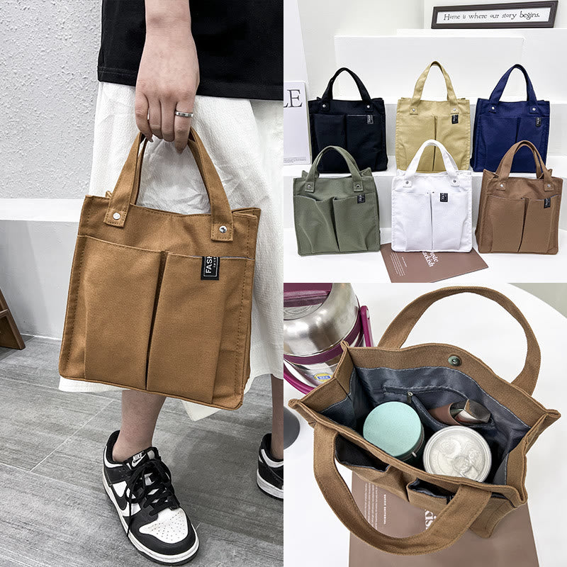 Mini Tote For Women Solid Color Simple Canvas Handbag