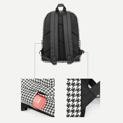 Houndstooth Print Rucksack College School Backpack Women Travel Daypack Fit 15.6" Laptop