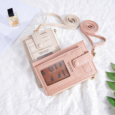 Hanging Card Holder Classic Solid Color Portable Leather Purse