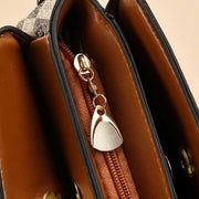 Triple Compartment Plaid Satchel Women Leather Chic Crossbody Bag