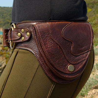 Medieval Leather Double Pocket Belt Bag Vintage Hip Belt Fanny Pack