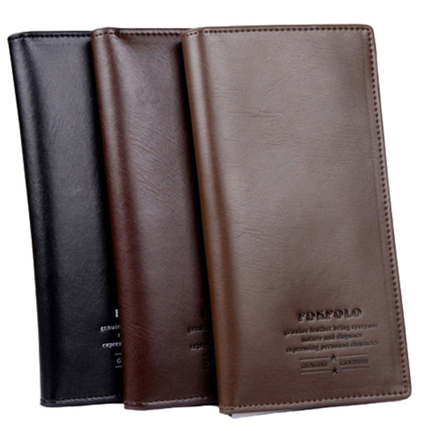 Bifold Long Wallet Multi-Slot Genuine Leather Slim Card Organizer Holder