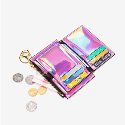 Iridescent Laser Minimalist Card Holder Coin Pouch Wallet for Women Girls