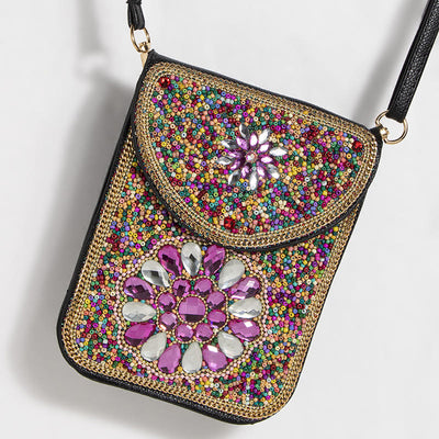 Bohemian Phone Bag Women Shell Flowers Pattern Magnetic Crossbody Bag