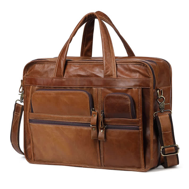 Men's Genuine Leather Briefcase 15.6" Business Laptop Bag with Crossbody Strap