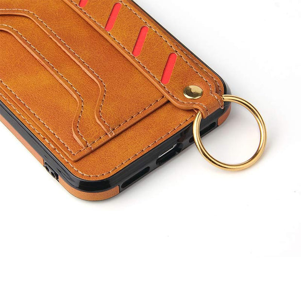 Leather Phone Case Wallet For iPhone Samsung With Wristlet Strap Card Slot