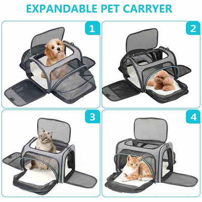 Expandable Pet Carrier Portable Soft-Sided Pet Travel Bag with Ventilated Design