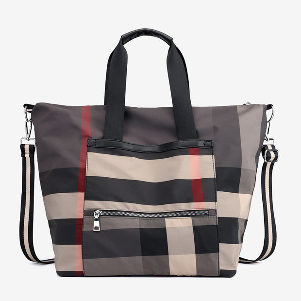 Tote Bag For Women Plaid Pattern Nylon Shoulder Bag