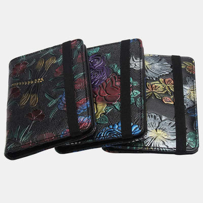 RFID Blocking Passport Vaccine Card Holder Retro Floral Leather Wallet