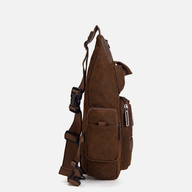 Large Canvas Chest Bag Men Outdoor Sports Crossbody Sling Backpack