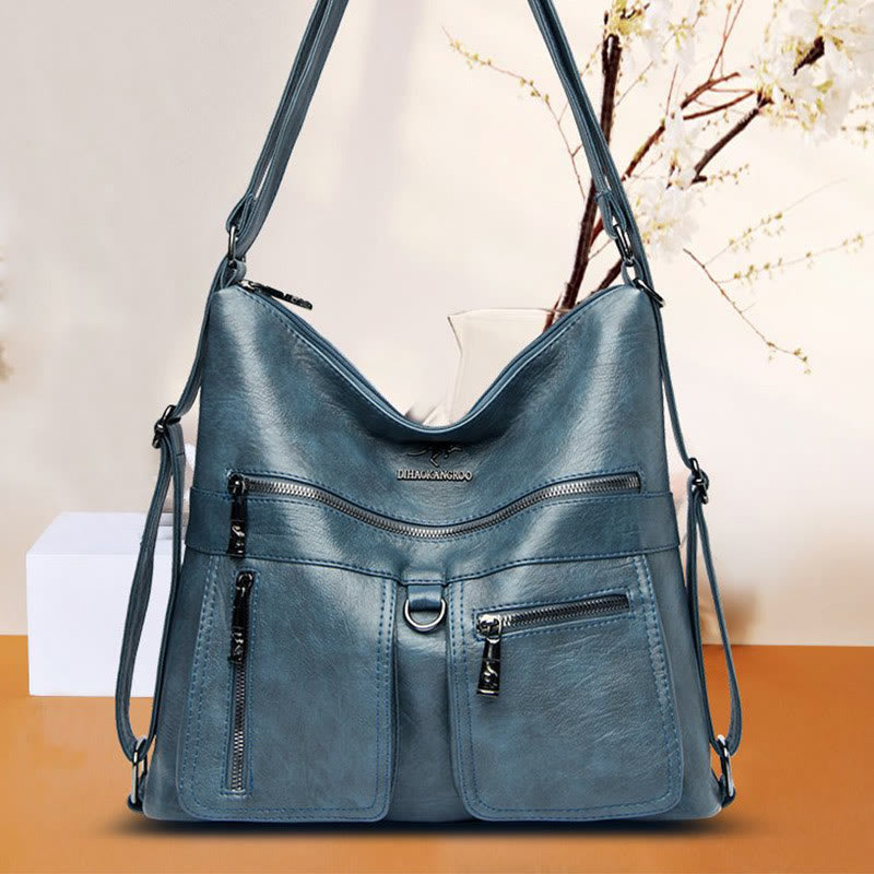 Solid Color Tote Convertible Backpack Shoulder Bag For Commuter