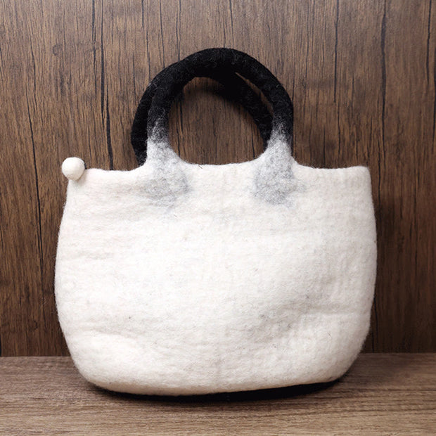 Handmade Funny Cat Wool Felt Handbag Cute Tote Hobo Bags