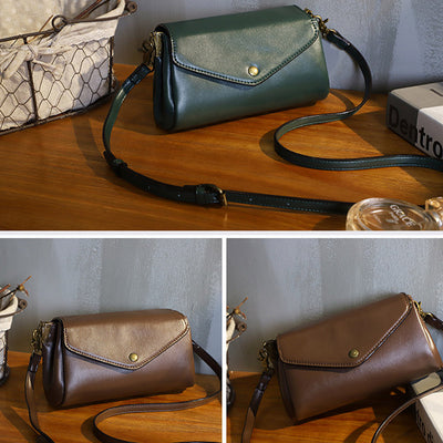 Retro Genuine Leather Handmade Crossbody Bag Multi-Slot Shoulder Bag