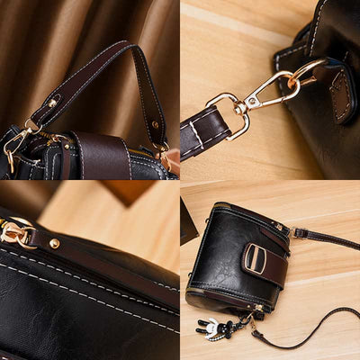 Top-Handle Bag for Women Daily Shopping Bucket Leather Crossbody Bag