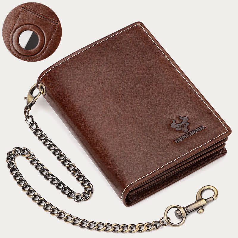 Vertical Wallet RFID Airtag Genuine Leather Gentle Chain Purse For Men