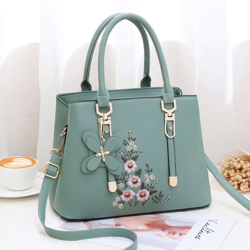 Floral Vegan Leather Purse For Outing Elegant Women Crossbody Handbag