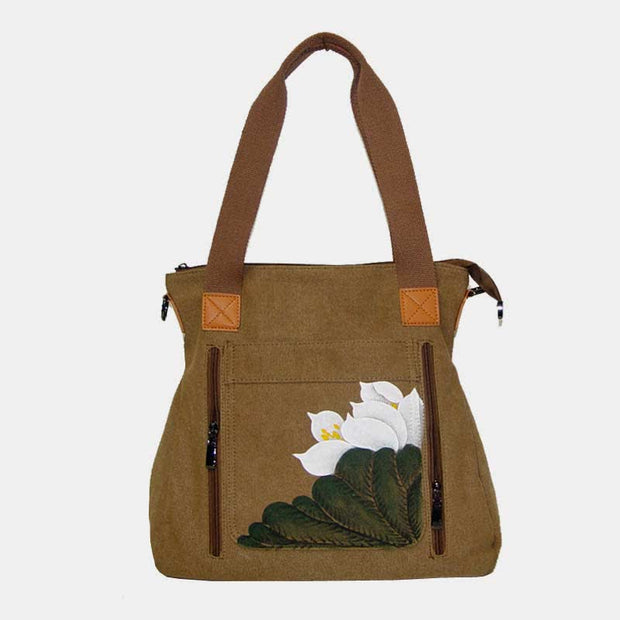Floral Print Canvas Handbag for Women Top Handle Satchel Crossbody Bag