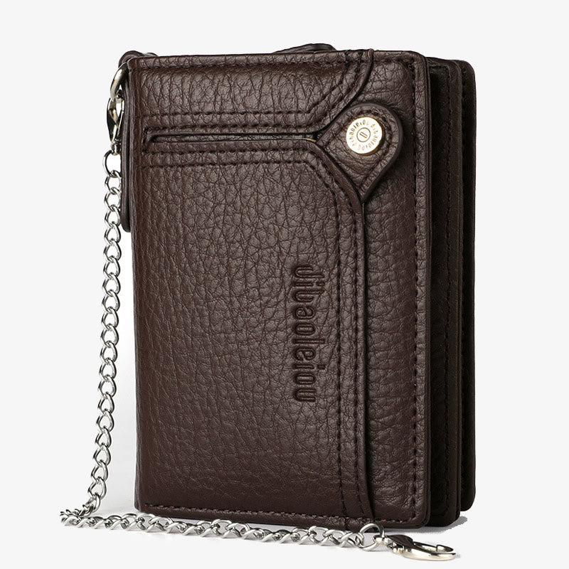 Antitheft Chain Wallet For Men Retro Leather Money Clip