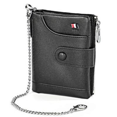 Rfid Blocking Leather Retro Wallet With Chain