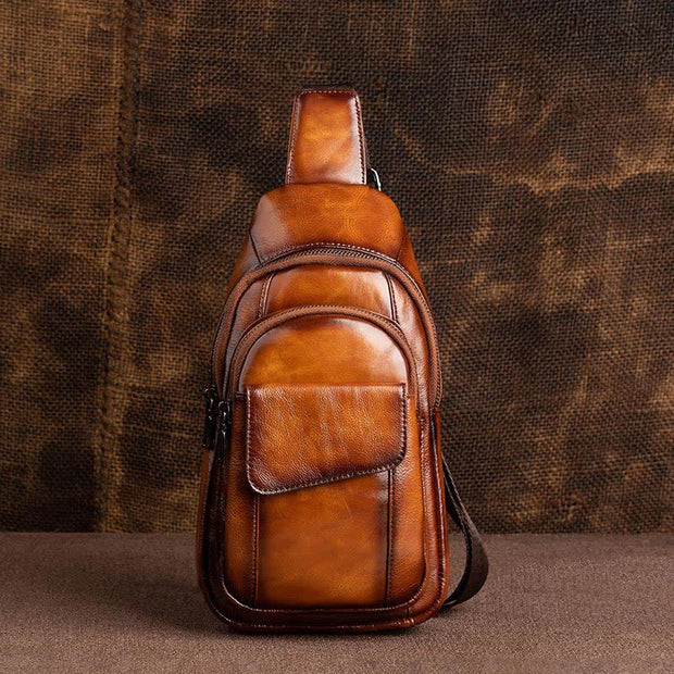 Genuine Leather Sling Backpack Retro Multipurpose Crossbody Shoulder Bag Chest Bag