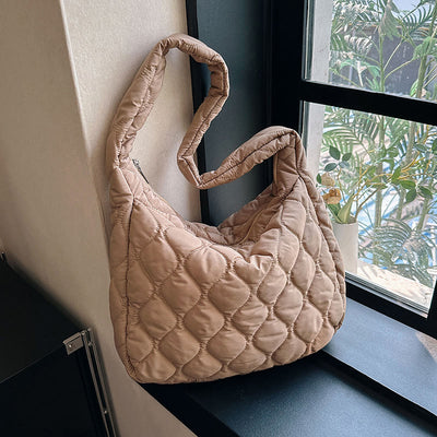 Down Nylon Tote For Winter Solid Color Diamond Crossbody Bag