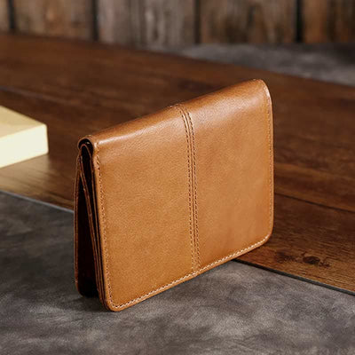 Men Bifold Wallet Real Leather RFID Blocking Short Wallet Coin Purse