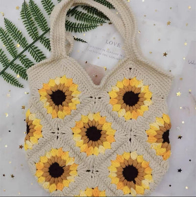 Cute Sunflower Handbag Crochet Hand Woven Shoulder Bag For Women