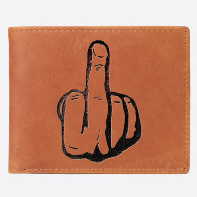 One Finger Salute Engrave Wallet For Men RFID Purse