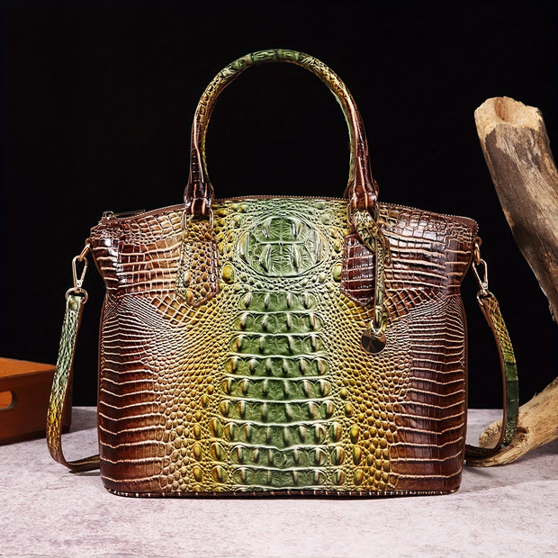 Crocodile Pattern Tote For Women Daily Mixed Color Crossbody Bag