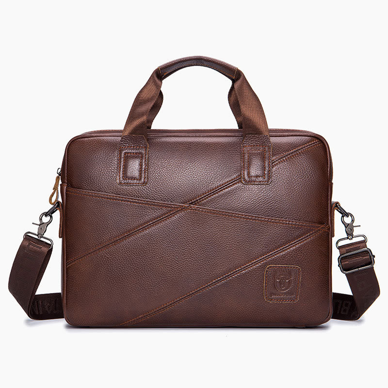 Briefcase For Men Business Solid Color Genuine Leather Crossbody Bag