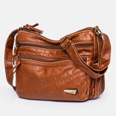 Double Compartment Soft Leather Crossbody Bag Retro Handbag for Women