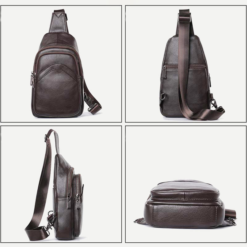 Sling Bag for Men Geniune Leather Casual Shopping Day Pack