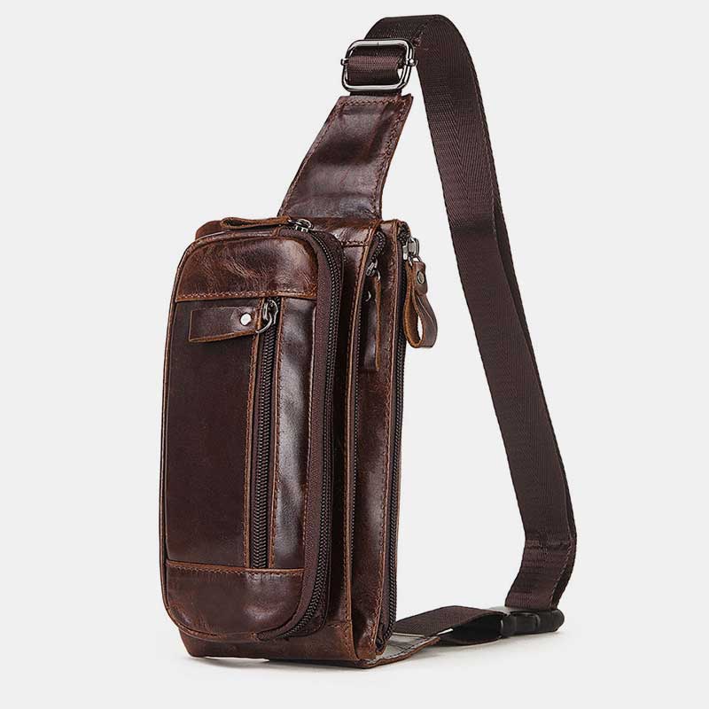 Genuine Leather 3 Layer Multi-Use Waist Pack Sling Bag