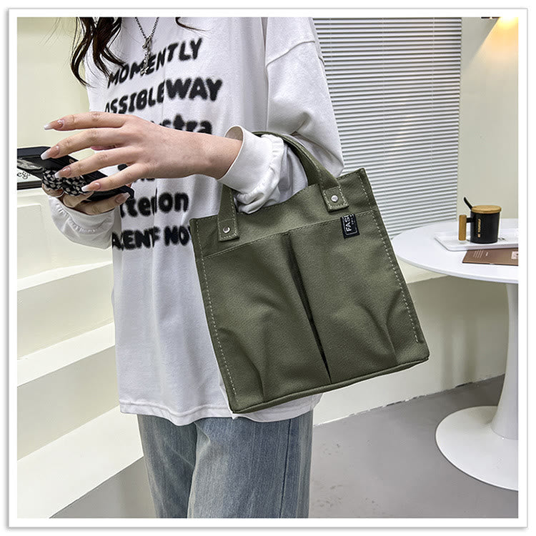 Mini Tote For Women Solid Color Simple Canvas Handbag