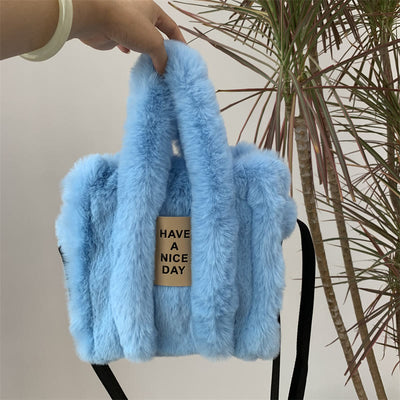 Crossbody Bag For Women Solid Color Faux Fur Large Handbag