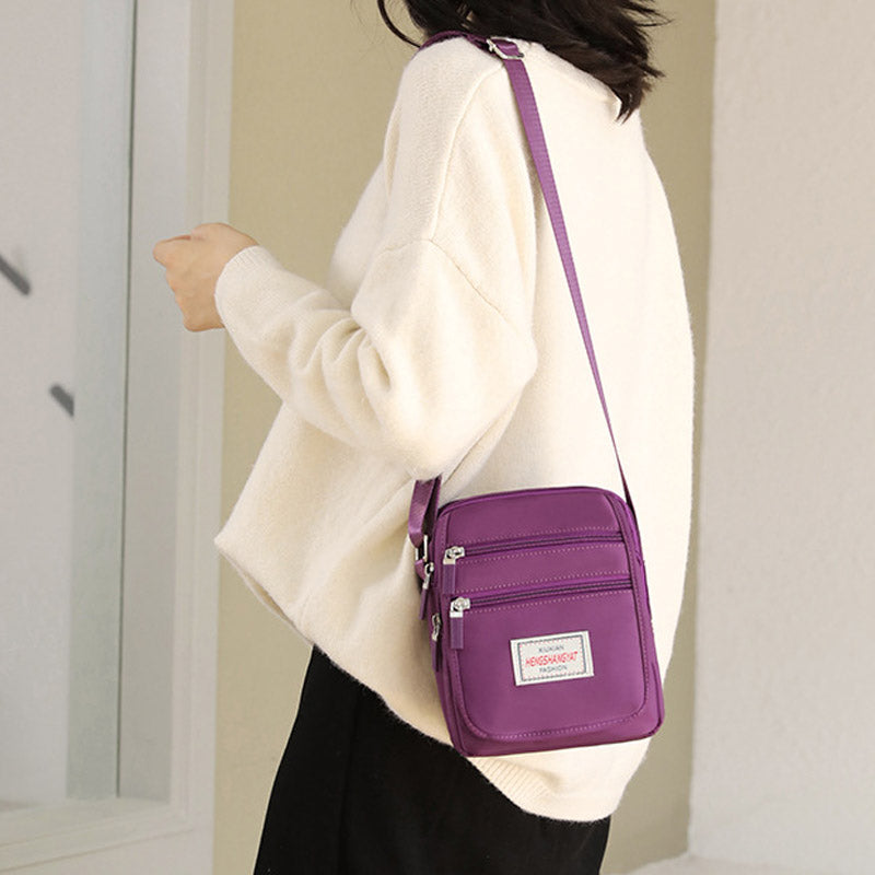 Functional Women Purse Multi-Pocket Solid Color Nylon Crossbody Bag Shoulder Bag