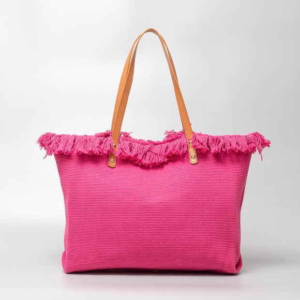 Tassel Canvas Handbag For Women Large Buckle Closure Tote
