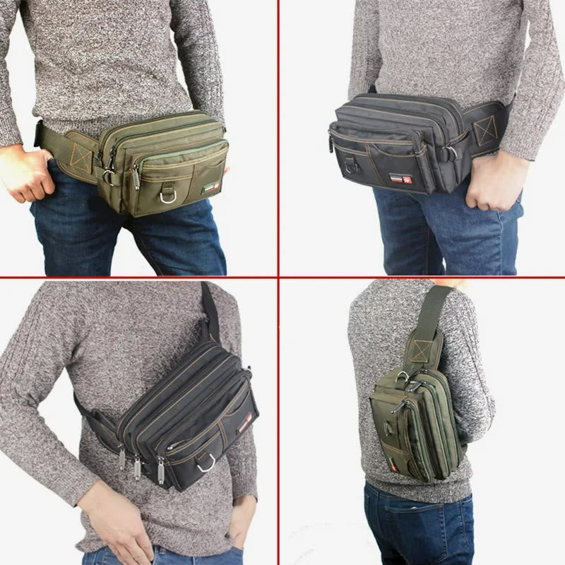 Mens Waterproof Waist Pack Outdoor Multifunctional Large Canvas Bag