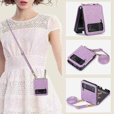 Samsung Galaxy Z Flip 3 Phone Case Solid Color Crossbody Phone Bag with Card Slot