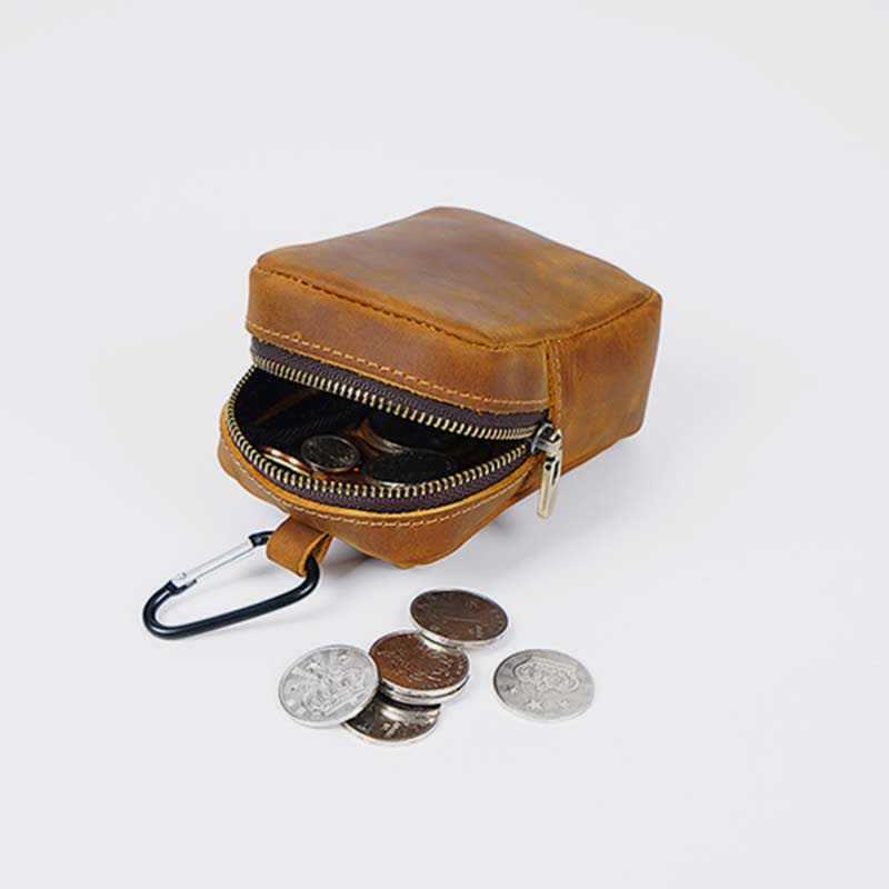 Genuine Leather Zipper Coin Purses Pouch for Women Men with Belt Loop