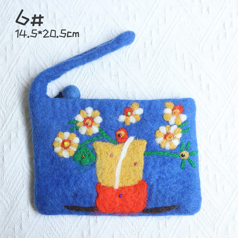 Wool Felt Coin Purse For Women Colorful Flower Cute Wallet