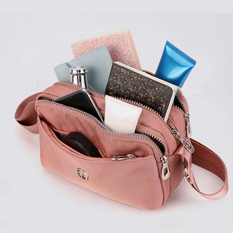 Triple Zip Small Crossbody Purse for Women Lightweight Casual Shoulder Bag