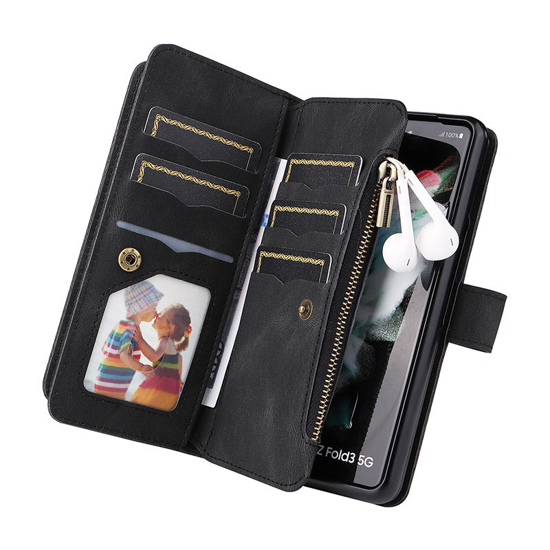 2-In-1 Wallet Case Cell Phone Case for Samsung Z Fold 3 4 Wristlet Zipper Card Holder