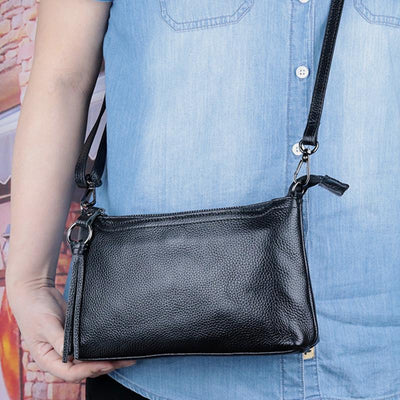 Genuine Leather Tassel Shoulder Crossbody Bag